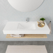 MONDIAZ ALAN 120cm - Ensemble meuble de salle de bains - tablette - chêne blanchi - lavabo suspendu - vasque centrale - 1 trou de robinet - talc SW408794