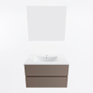 Mondiaz VICA ensemble de meuble de salle de bain - 80cm - meuble sous-vasque smoke - 2 tiroirs - lavabo denia milieu - 1 trou de robinet - couleur Blanc Brillant - miroir LED - version XL 60cm haut SW1092015