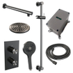 BRAUER Gunmetal Edition Regendoucheset inbouw - hoofddouche 20cm - gladde knop - inclusief inbouwdeel - handdouche Rond 3 standen - glijstang - PVD - geborsteld gunmetal SW715907