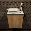 Mondiaz Fowy Toiletmeubel - 40x50x23cm - washed oak mat - 1 kraangat - wasbak links - 1 deur - solid surface - blad Melamine - wasbak: Wit / Zwart SW761433