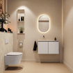 MONDIAZ TURE-DLUX Meuble toilette - 80cm - Linen - EDEN - vasque Ostra - position gauche - sans trou de robinet SW1104901