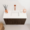 Mondiaz JOYA 60cm meuble de toilette - couleur Walnut - Vasque FAYE position Milieu Sans trou de robinet couleur Talc. SW1245062