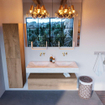 Mondiaz ALAN-DLUX Ensemble de meuble - 120cm - meuble Washed Oak mat - 1 tiroir - Lavabo Cloud Opalo suspendu - vasque Gauche et droite - 0 trous de robinet SW808971