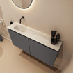 MONDIAZ TURE-DLUX meuble WC 100 cm Dark Grey. Lavabo EDEN Ostra position gauche. Sans trou de robinet. SW1104801