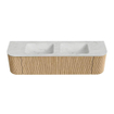 MONDIAZ KURVE-DLUX 170cm Meuble salle de bain avec module 25 G et D - couleur Oak - 1 tiroir - 2 portes - vasque LEAF double - sans trou de robinet - couleur Opalo SW1137556