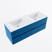 Mondiaz VICA ensemble de meuble de salle de bain - 130cm - meuble sous-vasque jeans - 4 tiroirs - lavabo cloud double - 2 trous de robinet - version haute de 60cm - talc SW1084049