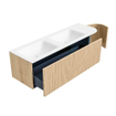 MONDIAZ KURVE 145cm Meuble salle de bain avec module 25 D - couleur Oak - 1 tiroir - 1 porte - vasque CLOUD double / gauche - 2 trous de robinet - Talc SW1138247