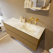 Mondiaz VICA-DLUX ensemble de meuble de salle de bain - 130cm - meuble sous-vasque oro - 2 tiroirs - lavabo encastré cloud droite - sans trous de robinet - version haute de 60cm - glace SW1088244