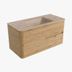 Mondiaz CIRO-DLUX Badkamermeubelset - 100x45x50cm - Solid surface wastafel Saba - 1 wasbak Midden - zonder kraangaten - 2 lades - Oak SW1531170