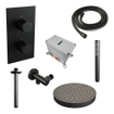 BRAUER Stripe Thermostatische Inbouw Regendouche - 3-weg - rechthoekig - SET 15 - 25cm douchekop - plafondarm - staaf handdouche - doucheslang - wandaansluitbocht - mat zwart SW1435146