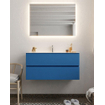 Mondiaz VICA ensemble de meuble de salle de bain - 100cm - meuble sous-vasque jeans - 2 tiroirs - lavabo moon milieu - 1 trou de robinet - miroir LED - version XL 60cm haut SW1098178