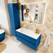 Mondiaz VICA ensemble de meuble de salle de bain - 100cm - meuble sous-vasque jeans - 2 tiroirs - lavabo moon gauche - 1 trou de robinet - couleur talc - miroir LED - version XL 60cm de haut SW1092123