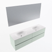 Mondiaz Vica ensemble de meuble de salle de bain - 160cm - meuble sous-vasque greey - 4 tiroirs - lavabo moon double - 2 trous de robinet - couleur talc - miroir LED - version XL 60cm de haut SW1092089