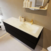 Mondiaz VICA-DLUX Ensemble de meuble de salle de bain - 130cm - meuble sous-vasque urban - 2 tiroirs - lavabo encastré cloud droite - 1 trou de robinet - version haute de 60cm - opalo SW1087807