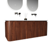 Royal Plaza Terra Badkamermeubelset - 120x46.2x46cm - solid surface wastafel wit mat - 2 wasbakken - zonder kraangaten - 2 lades - kastanje (walnoot) SW1447033
