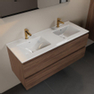 Mondiaz AIVY Ensemble de meuble - 120x45x50cm - 2 trous de robinet - 2 vasques talc céramique - Gauche et droite - 2 tiroirs - sans miroir - Melamine Mocha SW892383