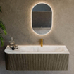Mondiaz KURVE-DLUX Ensemble de meuble de salle de bains - 135x46x40cm - 1 tiroir - 1 porte - vasque solid surface - droite - 1 trou de robinet - Shadow SW1414359