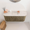 Mondiaz JOYA-DLUX 83.2cm meuble de toilette - arrondis gauche et droite couleur Dusk - Vasque FAYE position Milieu 1 trou de robinet couleur Ostra. SW1423420