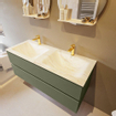 Mondiaz VICA-DLUX Ensemble de meuble de salle de bain - 120cm - meuble sous-vasque armée - 2 tiroirs - lavabo encastrée nuage double - 2 trous de robinet - version haute de 60cm - ostra SW1087053