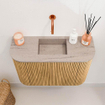 Mondiaz JOYA-DLUX 63.2cm toiletmeubel - ronding links en rechts kleur Oak - Wastafel FAYE positie Midden Zonder kraangat kleur Saba. SW1424220