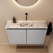MONDIAZ TURE-DLUX Meuble toilette - 80cm - Plata - EDEN - vasque Glace - position centrale - sans trou de robinet SW1103418