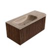 MONDIAZ KURVE-DLUX meuble de salle de bain 105cm courbe à droite couleur noyer avec 1 tiroir et 1 porte. Lavabo BIG SMALL à gauche 1 trou de robinet Saba. SW1433166