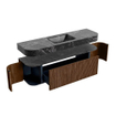 MONDIAZ THOR-DLUX 160cm badmeubel ronding links + rechts kleur Walnut met 1 lade en 2 deuren. Vrijhangende wastafel CLOUD Midden 1 kraangat kleur Lava. SW1465021