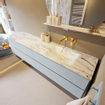 MONDIAZ VICA-DLUX Ensemble meuble de salle de bains - 200cm - meuble bas clay - 4 tiroirs - lavabo encastré cloud à droite - sans trous de robinet - version haute 60cm - glace SW1088203