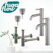 FugaFlow Eccelente Sobrado Kit robinet lavabo - pour double vasque - robinet rehaussé - bonde non-obturable - siphon design - Inox brossé PVD SW1124250