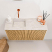 Mondiaz JOYA-DLUX 70cm toiletmeubel - kleur Oak - Wastafel FAYE positie Links Zonder kraangat kleur Ostra. SW1422226
