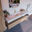 Mondiaz ALAN-DLUX Ensemble de meuble - 150cm - meuble Washed Oak mat - 1 tiroir - Lavabo Cloud Glace suspendu - vasque Centre - 1 trou de robinet SW808827