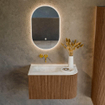 MONDIAZ KURVE-DLUX 75cm Meuble salle de bain avec module 25 D - couleur Walnut - 1 tiroir - 1 porte - vasque GRUNNE gauche - sans trou de robinet - couleur Opalo SW1137621