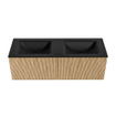 MONDIAZ KURVE 130cm Meuble salle de bain - couleur Oak - 2 tiroirs - vasque CLOUD double - sans trous de robinet - Urban SW1138481