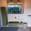 Mondiaz ALAN-DLUX Ensemble de meuble - 120cm - meuble Army mat - 1 tiroir - Lavabo Cloud Opalo suspendu - vasque Gauche et droite - 2 trous de robinet SW806920