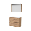 Basic-Line Comfort 39 ensemble de meuble salle de bain - 80x39cm - sans poignée - 2 tiroirs - lavabo en porcelaine - 1 trou de robinet - Armoire de toilette - MFC Whisky Oak SW350941