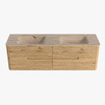 Mondiaz CIRO-DLUX Meuble de salle de bains - 160x45x50cm - Plan vasque solid surface Arena - 2 bacs Double - sans trous de robinetterie - 4 tiroirs - Chêne SW1531354