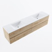 Mondiaz VICA ensemble de meuble de salle de bain - 200cm - meuble sous-vasque chêne blanchi - 4 tiroirs - lavabo nuage double - 2 trous de robinet - version haute de 60cm - talc SW1084708