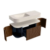 MONDIAZ THOR-DLUX 110cm meuble de salle de bains arrondi gauche + droite couleur Walnut avec 1 tiroir et 2 portes. Vasque suspendue CLOUD gauche 1 trou de robinet couleur Meli. SW1462927