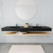 MONDIAZ ALAN 200cm - Ensemble meuble de salle de bains - tablette - chêne blanchi - lavabo suspendu - 2 vasques - 2 trous de robinet - urban SW408876