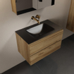 Mondiaz AIVY Ensemble de meuble - 80x45x50cm - 0 trous de robinet - 1 vasque Urban Solid surface - Centre - 2 tiroirs - avec armoire de toilette - Melamine Chai SW892360