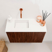 Mondiaz JOYA 60cm meuble de toilette - couleur Ruby - Vasque FAYE position Gauche Sans trou de robinet couleur Talc SW1421713