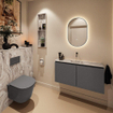 MONDIAZ TURE-DLUX Meuble toilette - 100cm - Dark Grey - EDEN - vasque Glace - position centrale - sans trou de robinet SW1103236