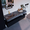 Mondiaz ALAN-DLUX Ensemble de meuble - 150cm - meuble - Urban mat - 1 tiroir - Lavabo Cloud Lava suspendu - vasque gauche - 1 trou de robinet - Noir SW807777