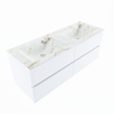 Mondiaz VICA-DLUX ensemble de meuble de salle de bain - 130cm - meuble sous lavabo talc - 4 tiroirs - lavabo encastré cloud double - 2 trous de robinet - version haute de 60cm - frape SW1088613