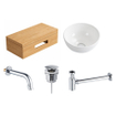 Royal Plaza Terra Planche pour lave-mains - 40x25x10cm - avec porte-serviettes - vasque à poser blanc brillant - robinet de lave-mains chrome - bonde - siphon - sandwood (chêne clair) SW1576328
