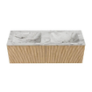 MONDIAZ KURVE-DLUX 130cm Meuble salle de bain - couleur Oak - 2 tiroirs - vasque LEAF double - sans trou de robinet - couleur Glace SW1137982