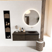 Ensemble de meuble de salle de bain Mondiaz BUKLA 120x45x34cm 0 trous de robinet lavabo à droite solid surface Urban sans poignée 2 tiroirs avec fermeture douce Mélamine Marron foncé SW704954