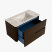 Mondiaz CIRO-DLUX Ensemble de meubles de salle de bains - 90x45x50cm - lavabo solid surface Nata - 1 vasque au milieu - sans trous de robinet - 2 tiroirs - Noyer SW1530552