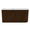 Mondiaz JOYA 81.6cm meuble de salle de bains WC - arrondi droit couleur Walnut - Vasque FAYE position Gauche Sans trou de robinet couleur Talc SW1421311