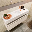 MONDIAZ ANDOR Toiletmeubel - 100x30x30cm - 1 kraangat - 1 lades - linen mat - wasbak midden - Solid surface - Wit SW474181